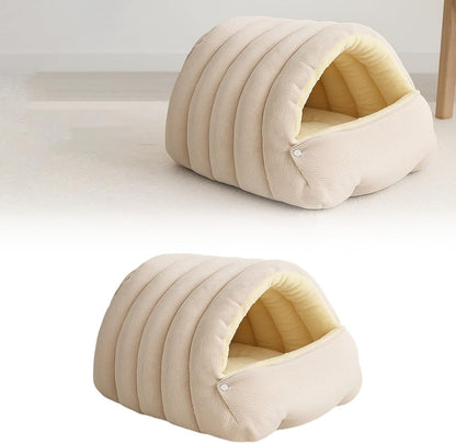 Winter Warm Cat Cave Bed – Cozy Plush Enclosed Pet Bed for Cats & Small Dogs