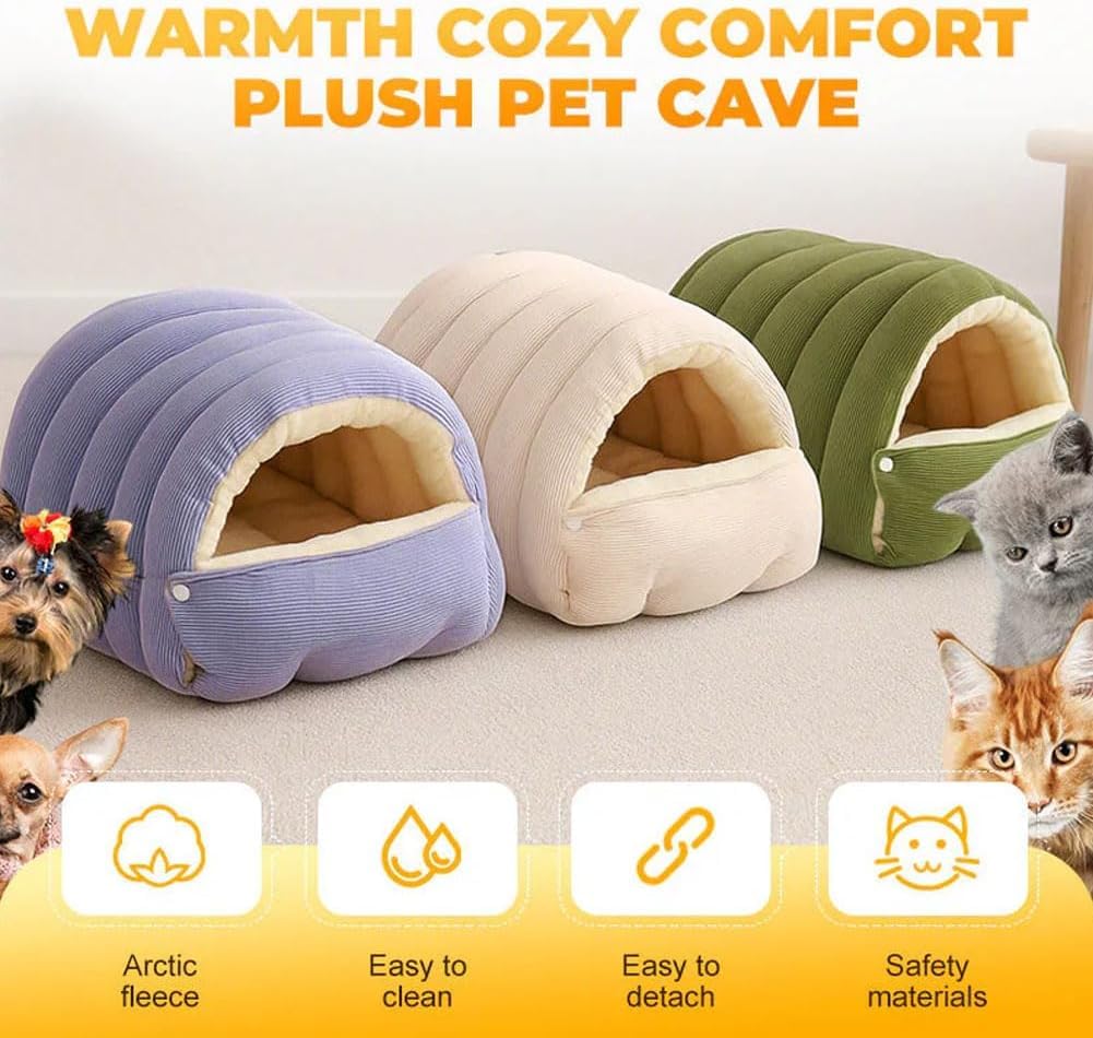 Winter Warm Cat Cave Bed – Cozy Plush Enclosed Pet Bed for Cats & Small Dogs